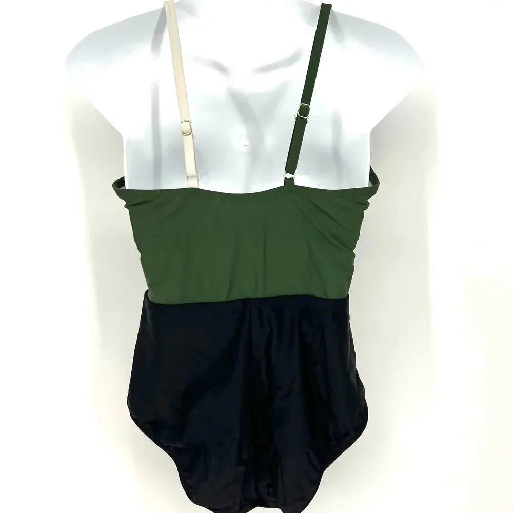 Kona Sol Color Block One Piece Adjustable Strap Bathing Suit Built in Bra Size M